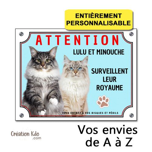 plaque attention au chat personnalisée avec votre photo panneau texte prénom humour chien portail