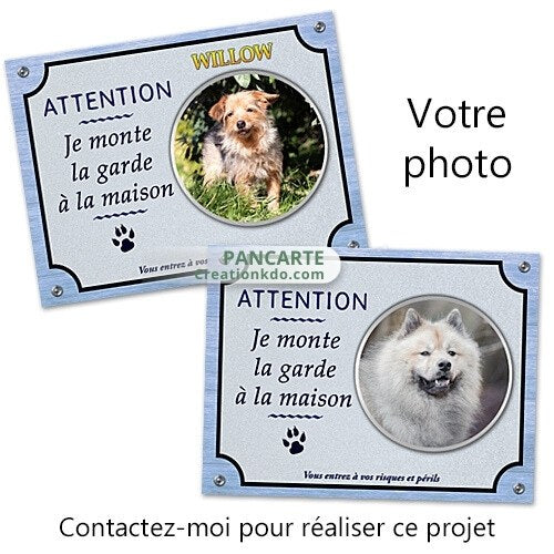plaque je monte la garde personnalisé photo panneau portail chien
