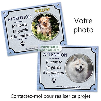 plaque je monte la garde personnalisé photo panneau portail chien