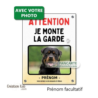 plaque je monte la garde photo chien personnalisée portail panneau