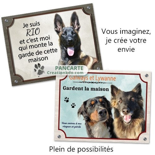 plaque attention au chien personnalisée photo je monte la garde panneau portail