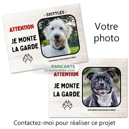 je monte la garde photo personnalisée plaque attention au chien panneau