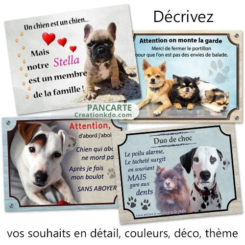 plaque attention au chien personnalisée photo je monte la garde panneau portail