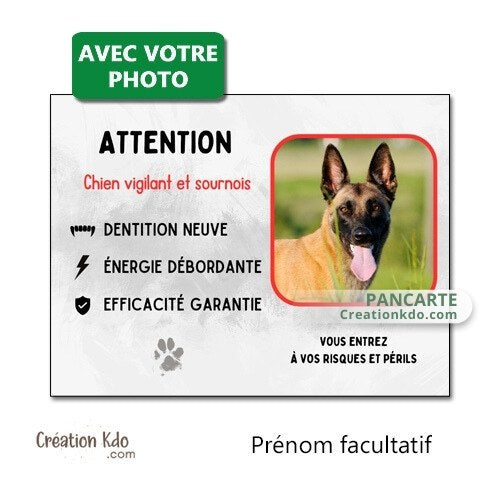 plaque chien vigilant personnalisée photo panneau portail monte la garde humour