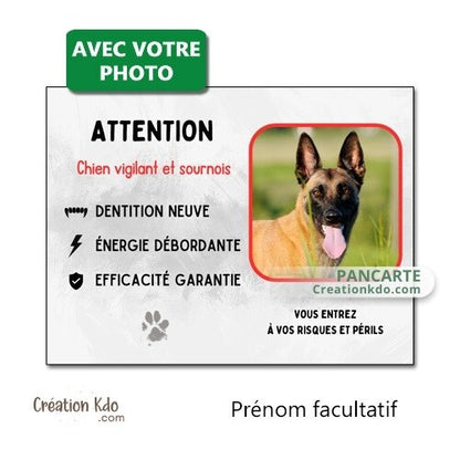 plaque chien vigilant personnalisée photo panneau portail monte la garde humour