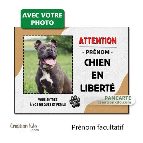 plaque chien en liberté panneau monte la garde photo personnalisée portail