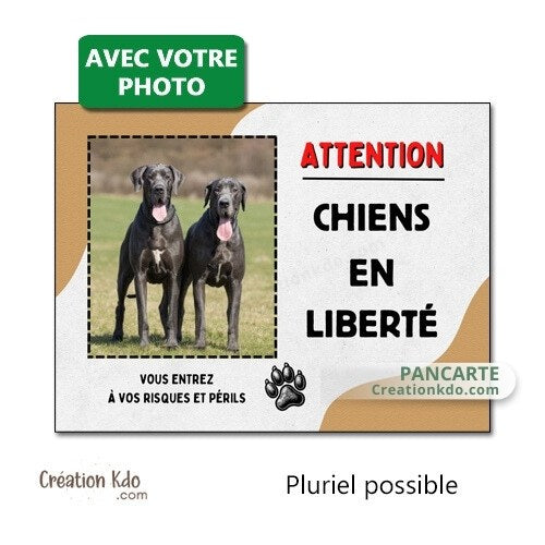 plaque chien en liberté panneau monte la garde photo personnalisée portail
