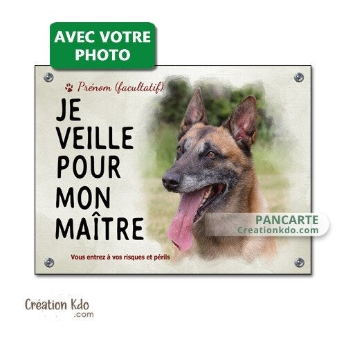 plaque chien je veille pour mon maitre photo personnalisé portail panneau monte la garde
