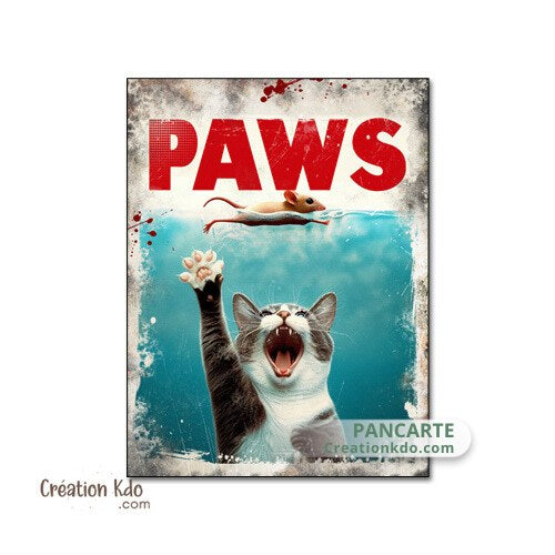 affiche plaque rétro les dents de la mer jaws caricature chat et souris requin poster