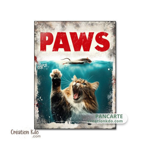 affiche plaque rétro les dents de la mer jaws caricature chat et souris requin poster