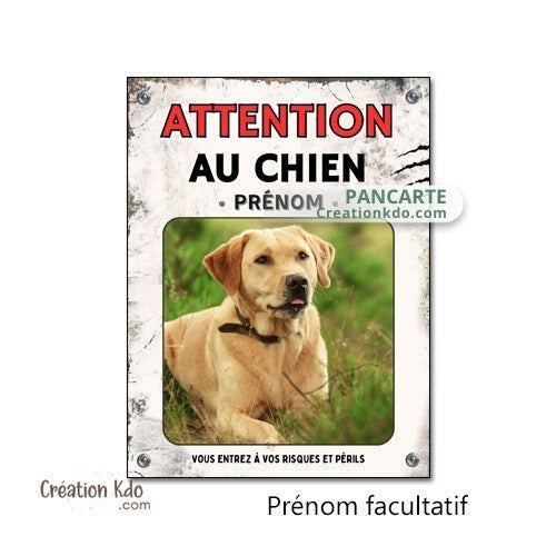 plaque attention au chien personnalisée photo je monte la garde panneau portail