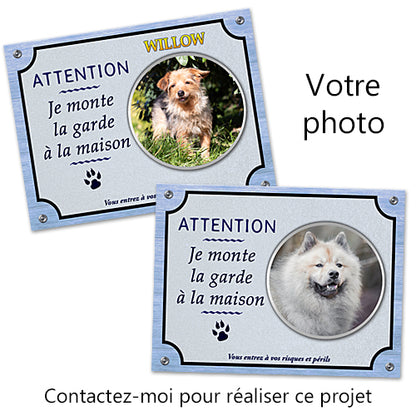 plaque je monte la garde personnalisé photo panneau portail chien 