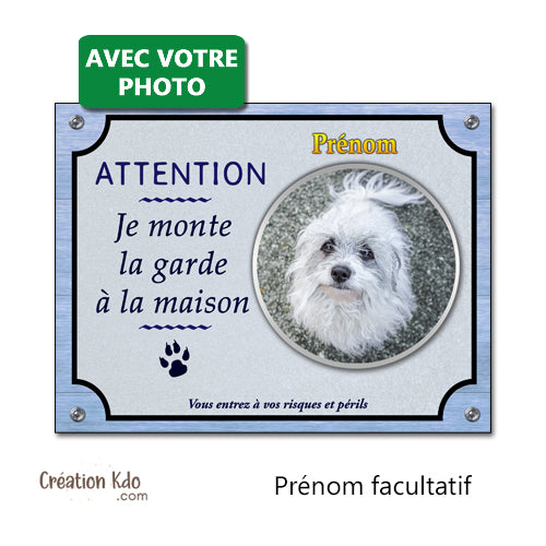 plaque je monte la garde personnalisé photo panneau portail chien pancarte porte