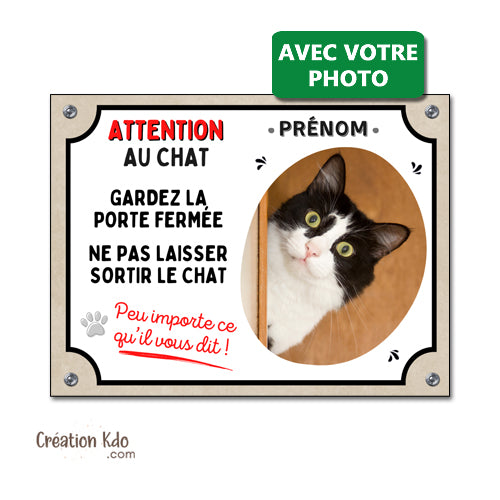 plaque attention au chat personnalisé portail panneau monte la garde