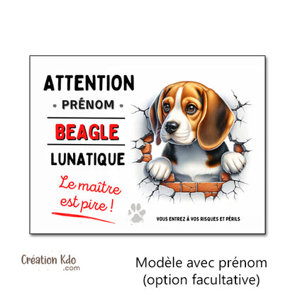 panneau chien lunatique beagle je monte la garde plaque