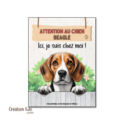 panneau attention au chien beagle plaque je monte la garde