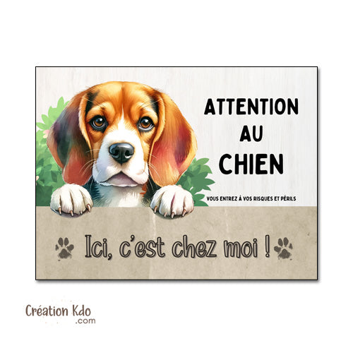 plaque attention au chien beagle panneau portail chien c'est chez moi je monte la garde