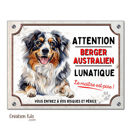 berger australien plaque attention au chien panneau portail je monte la garde