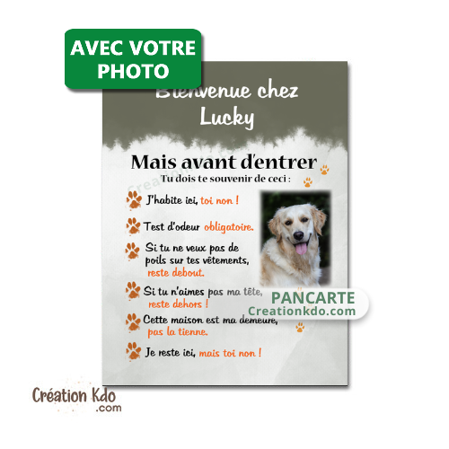 plaque chien bienvenue chez moi personnalisé photo mais avant d'entrer test odeur pancarte panneau