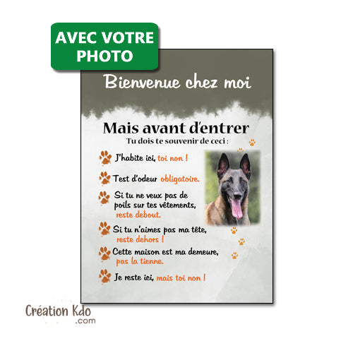 plaque chien bienvenue chez moi personnalisé photo mais avant d'entrer test odeur