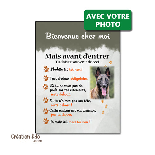 plaque chien bienvenue chez moi personnalisé photo mais avant d'entrer test odeur