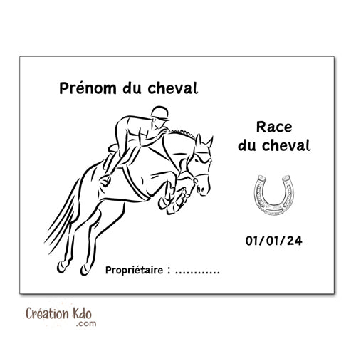 plaque de box cheval personnalisée panneau écurie chevaux race naissance nom pancarte aluminium thème concours saut