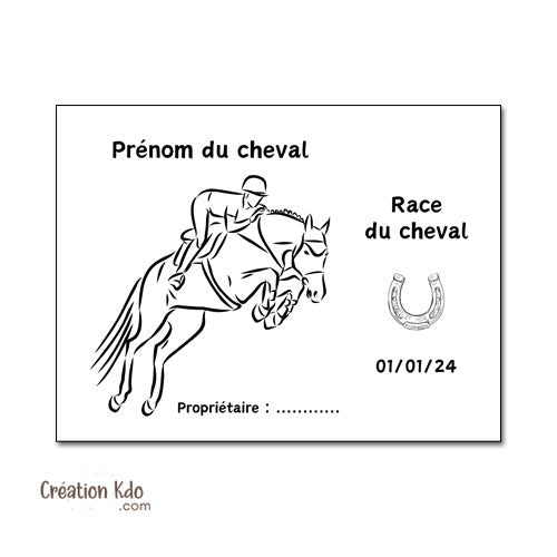 plaque de box cheval personnalisée panneau écurie chevaux race naissance nom pancarte aluminium thème concours saut