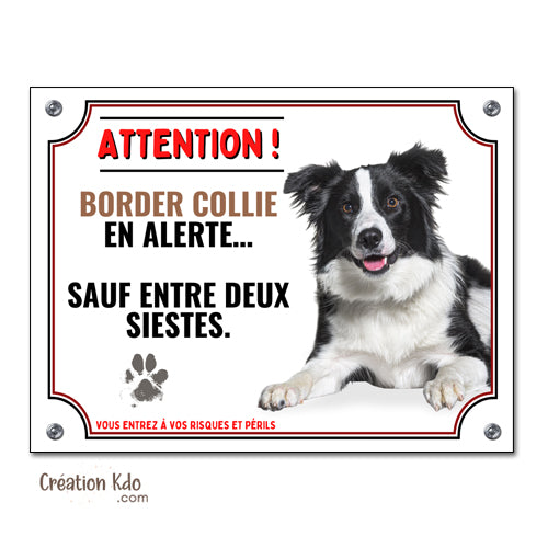 plaque humour border collie attention au chien panneau portail monte la garde