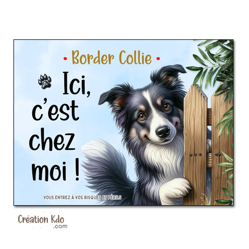 panneau attention au chien border collie déco maison plaque monte la garde