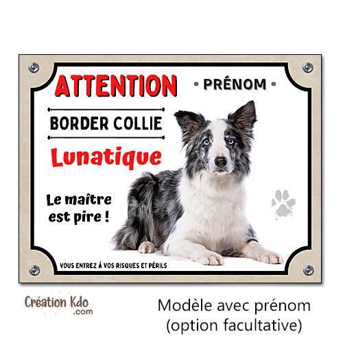 panneau border collie merle lunatique attention au chien portail plaque je monte la garde pancarte