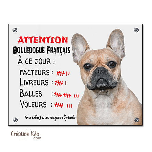plaque humour bouledogue français panneau attention au chien à ce jour facteur