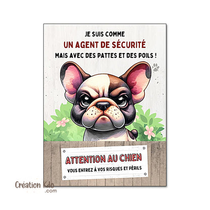 plaque humour bouledogue français panneau attention au chien personnaliser prénom