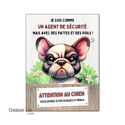 plaque humour bouledogue français panneau attention au chien personnaliser prénom