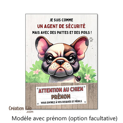 plaque humour bouledogue français panneau attention au chien drôle