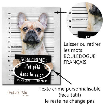 panneau prisonnier humour texte personnalisé plaque chien bouledogue français