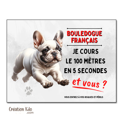 plaque humour bouledogue français panneau attention au chien personnalisé