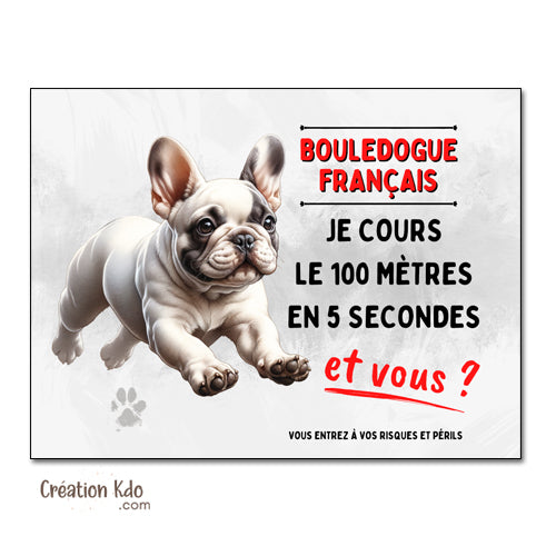 plaque humour bouledogue français panneau attention au chien personnalisé