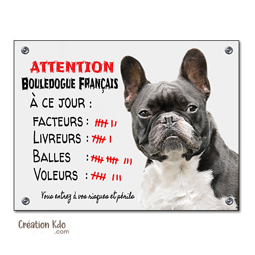plaque humour bouledogue français panneau attention au chien monte la garde