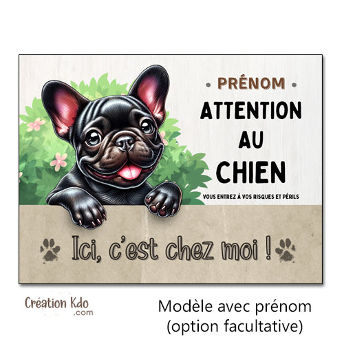 panneau bouledogue français noir attention au chien plaque monte la garde