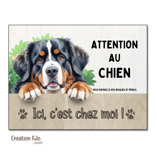 panneau attention au chien bouvier bernois plaque monte la garde