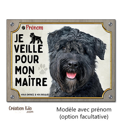 panneau attention bouvier des flandres monte la garde plaque chien portail je veille pour mon maitre