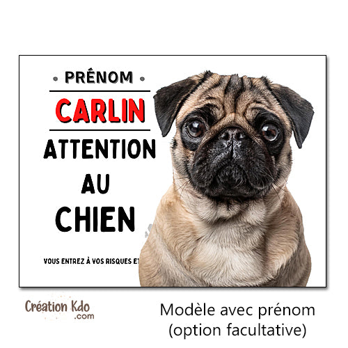 plaque chien carlin lunatique panneau monte la garde