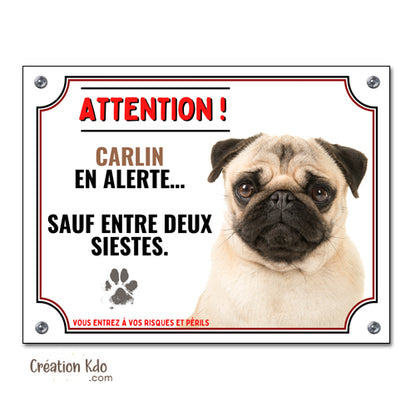 carlin plaque attention au chien panneau humour monte la garde