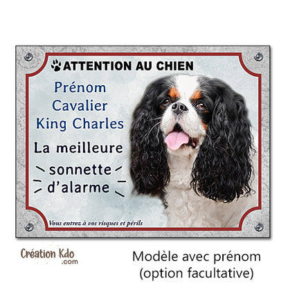 Plaque Cavalier King Charles humour panneau attention au chien