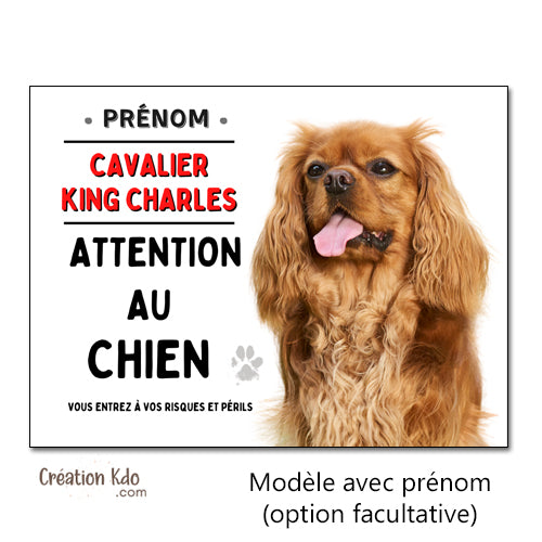 plaque cavalier king charles rubis panneau attention au chien monte la garde