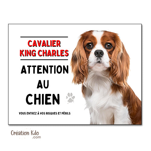 Plaque Cavalier King Charles Attention au chien panneau portail pelage Blenheim
