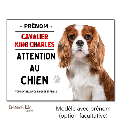 Plaque Cavalier King Charles Attention au chien panneau portail pelage Blenheim