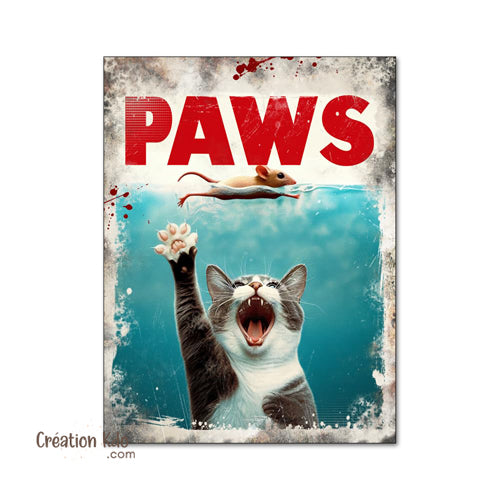 Plaque chat humour Paws style les dents de la mer panneau rétro déco murale