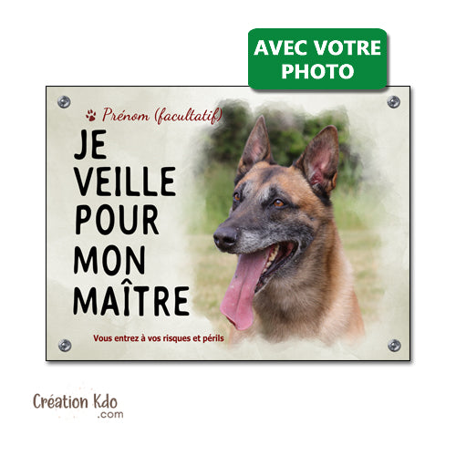 plaque chien je veille pour mon maitre photo personnalisé portail panneau je monte la garde aluminium extérieur