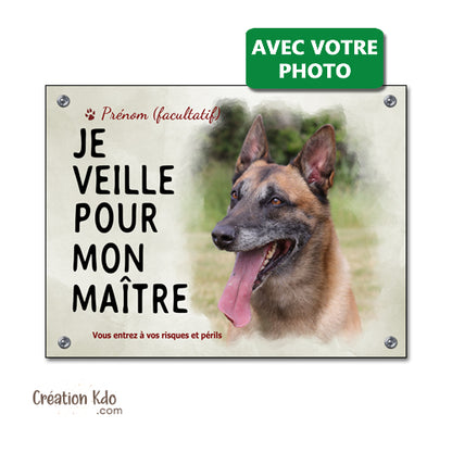 plaque chien je veille pour mon maitre photo personnalisé portail panneau je monte la garde aluminium extérieur